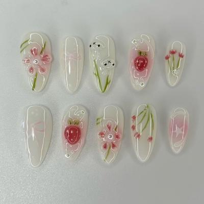 Flor helada tridimensional lindo conejo chica dulce pastillas para manicura 24 piezas