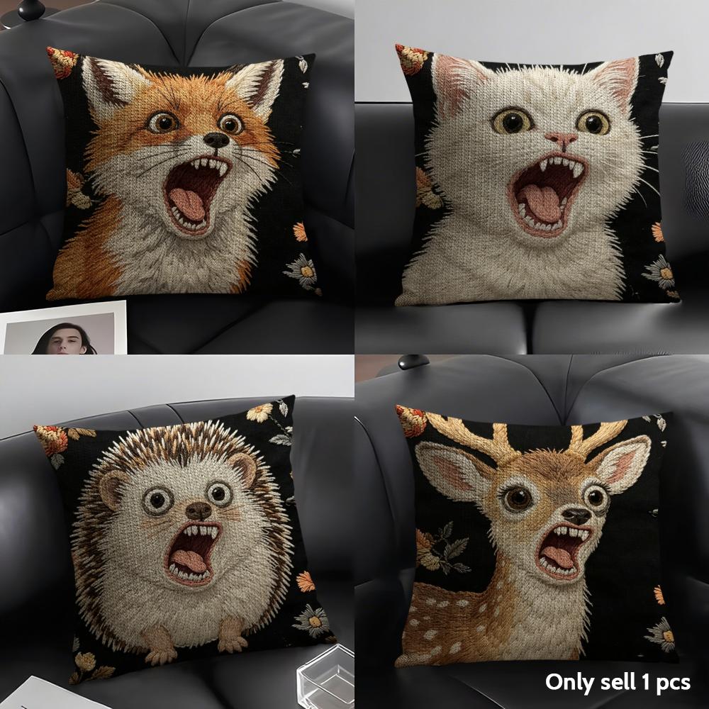 2D Scream Tiere Retro Kissenbezug Natürlicher Leinen Bio-Stoff Beidseitiger Druck Sofa Heimdekor Geschenk Kissenhülle