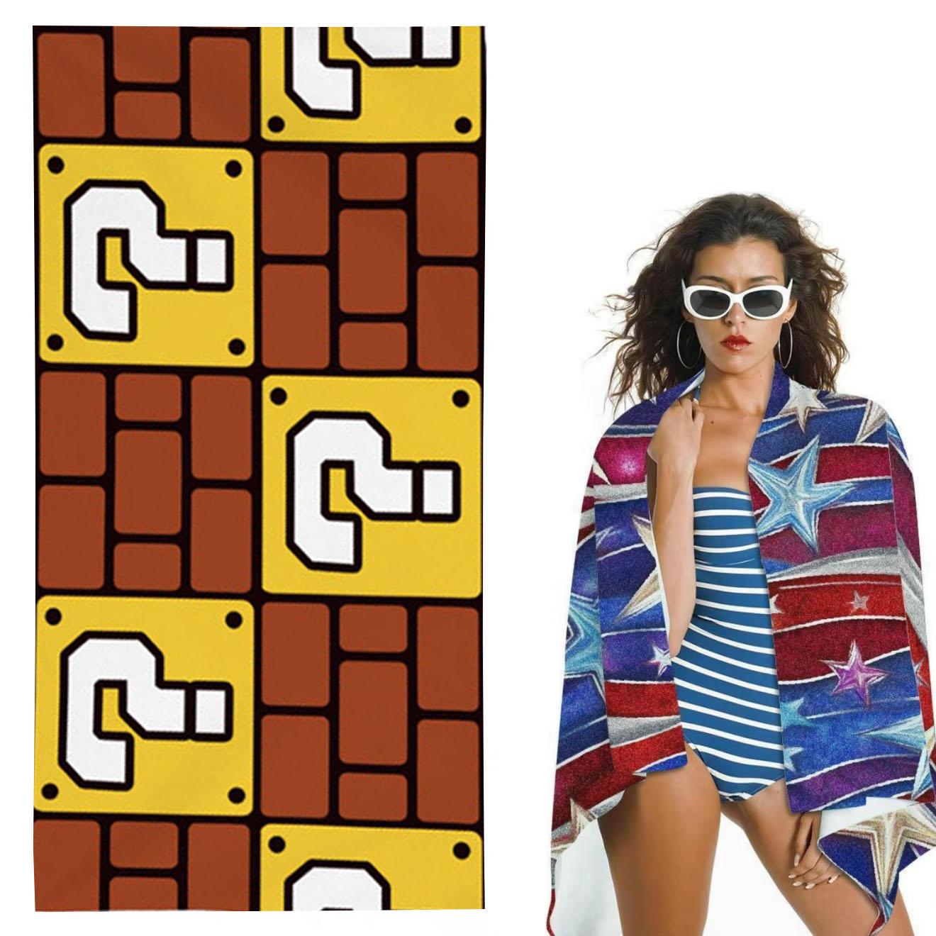 Cute Pixel Cartoon Printed Beach Towel Ultra Soft Quick Dry Water Absorbent Microfiber Fabric Swimming Pool Beach Accessories 40X60CM