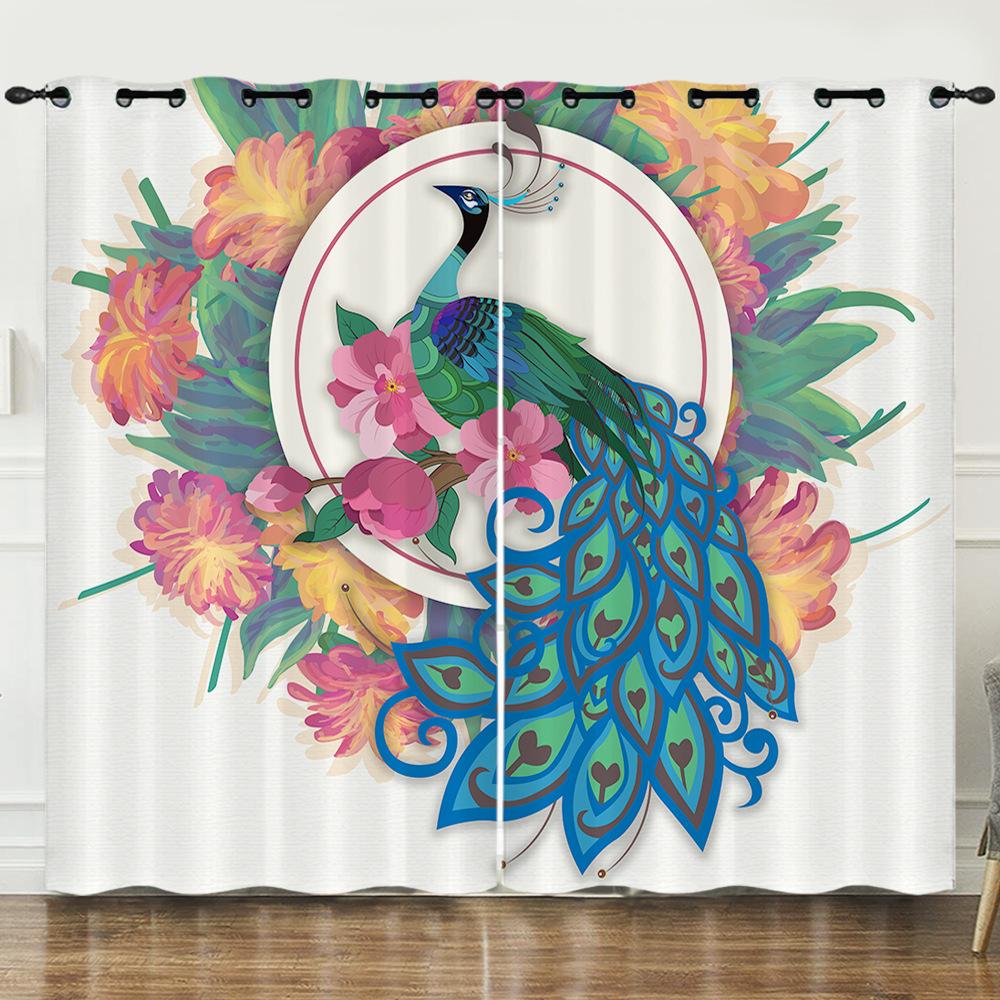 Curtain Cartoon Animal Peacock 3D Digital Printing Blackout Curtain Punching