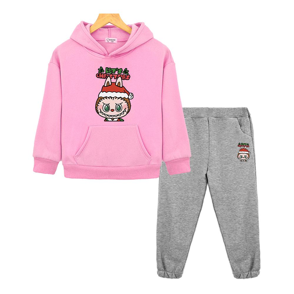labubu  2pcs pullover+pants Cartoon Jacket Kawaii  boys girls Hooded Sets Anime hoodie Fleece sweatshirt  kids boutique clothes