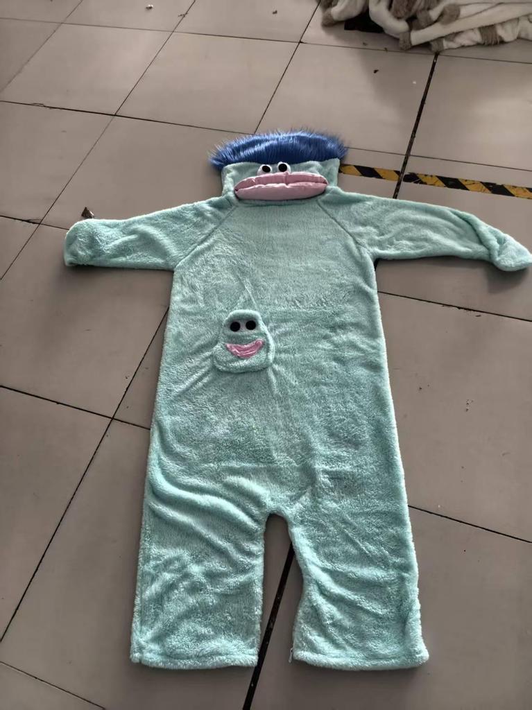 Big Mouth Monster Plush Long Hair Pajamas: Warm Winter Coral Fleece Bathrobe for Couples