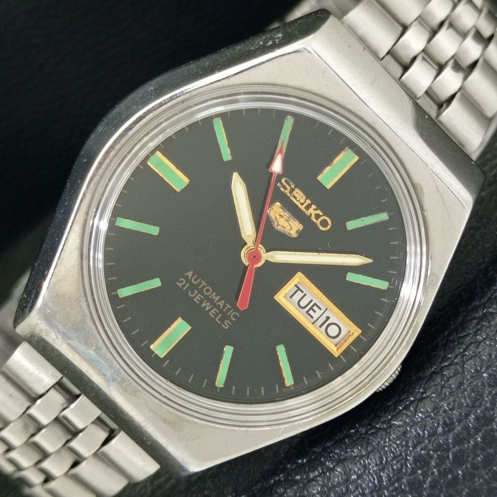 GENUINE VINTAGE SEIKO 5 AUTOMATIC 6319A JAPAN MENS BLACK DIAL WATCH a702618-1 R209-a702618