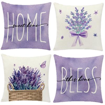 Taie d'oreiller Lavande "Bénis cette maison", 45x45cm Violet Housse de coussin de canapé pour la décoration du salon
