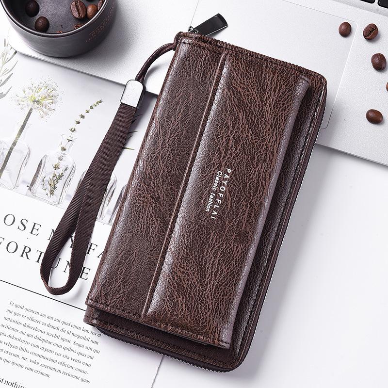 Men's PU Leather Multi-Slot Long Wallet & Clutch Bag with Mobile & Coin Pockets