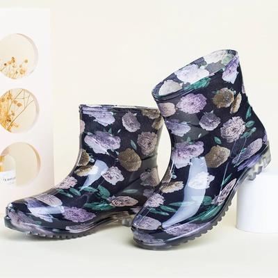 Fashion Black Polka Dots Women's Rain Shoes Waterproof And Non-slip Kitchen Work Rubber Shoes Pvc Short Tube Rain Boots Summer Shoes