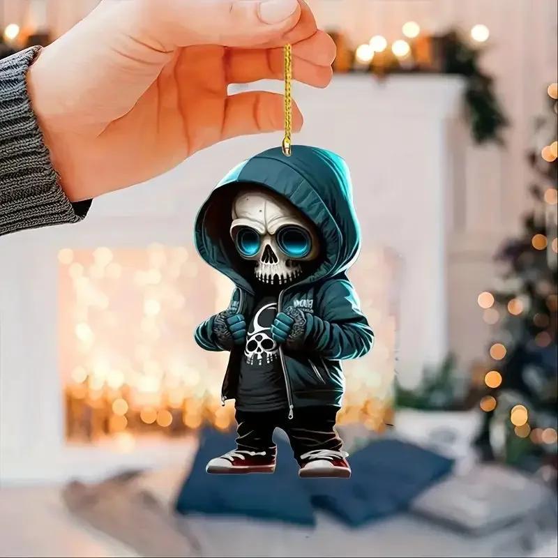Cool Skull Rearview Mirrors Pendant Car Hanging Ornaments Car Decoration Accessories Gifts for Women Men Christmas Decoration