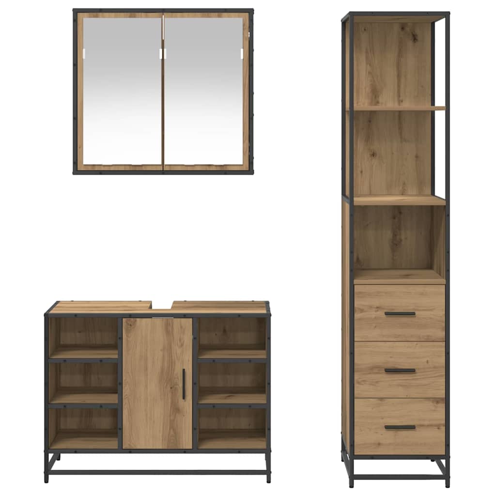 Bathroom Furniture Set 3 Pcs Artisan Oak 80 X 33 X 60 Cm