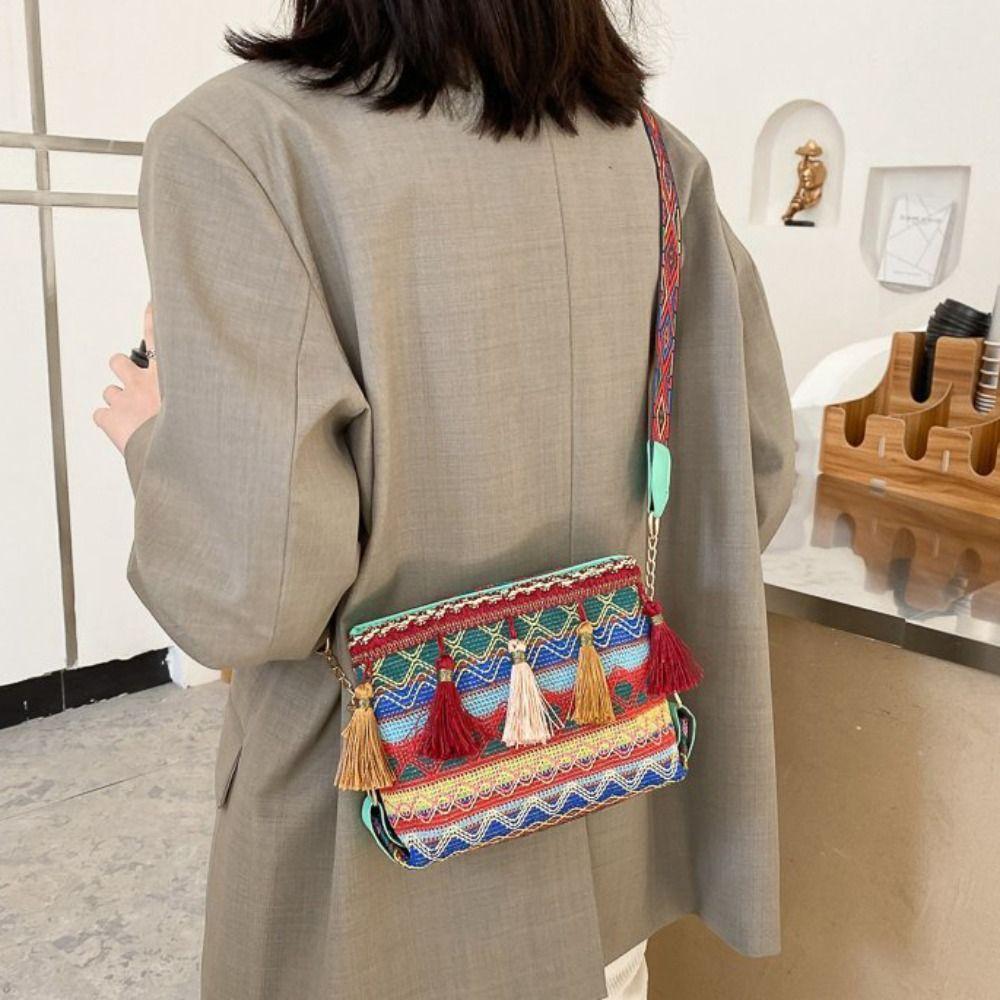 Woven Fringe Shoulder Bag Tassel Bohemian Phone Bag All-match Ethnic Style Crossbody Bags  Travel