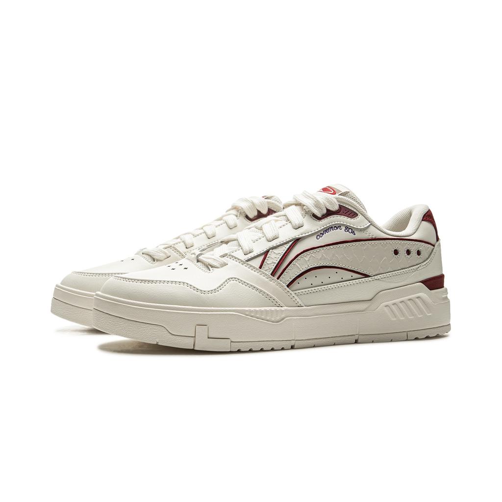 New LiNing Common 80s Anti Slip And Wear Resistant Height Increasing Low Top Skateboard Shoes Men's White Red AGCV023-1