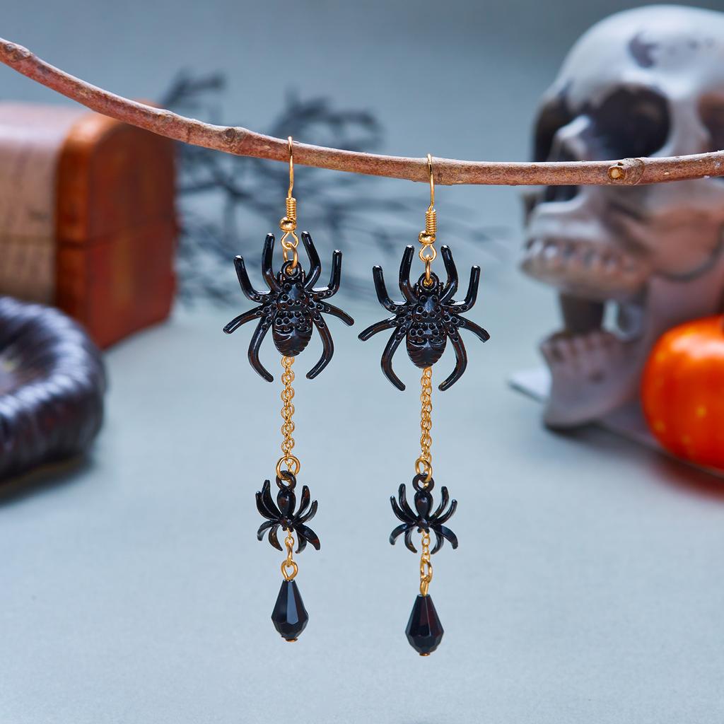 Halloween Black Widow Spider Tassel Dangle Earrings For Women Gothic Witchy Animal Long Earring Dark Aesthetic Costume Jewelry