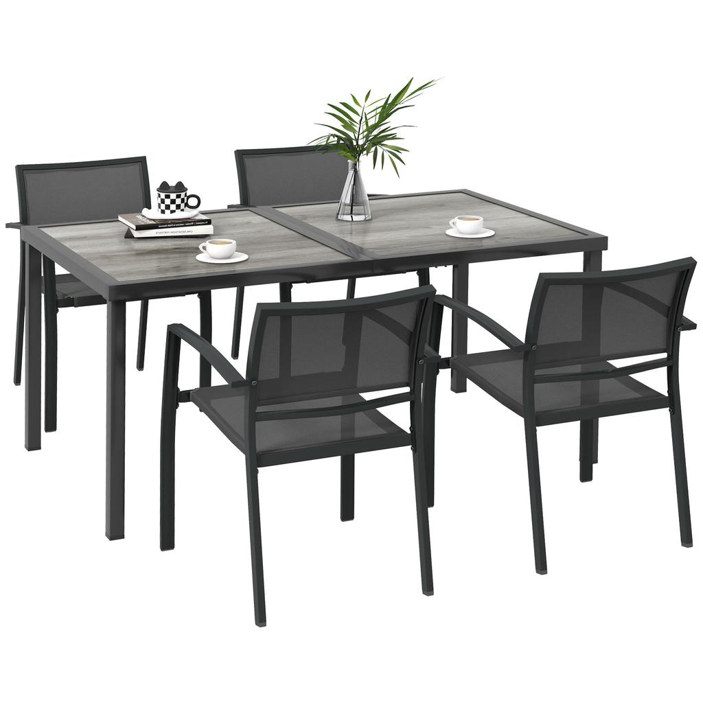Five-Piece Casual Outdoor Dining Set, with Wood-Effect Table - Grey