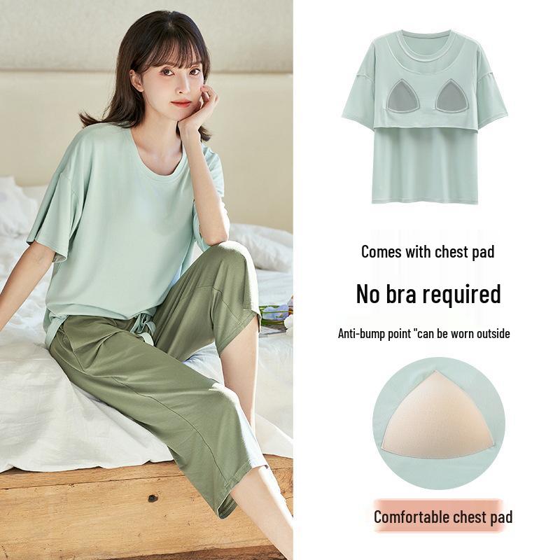 

Women s Summer Modal Pajama Set - Short Sleeve & Capri Pants, Wearable Outdoors M (75-95 jin)