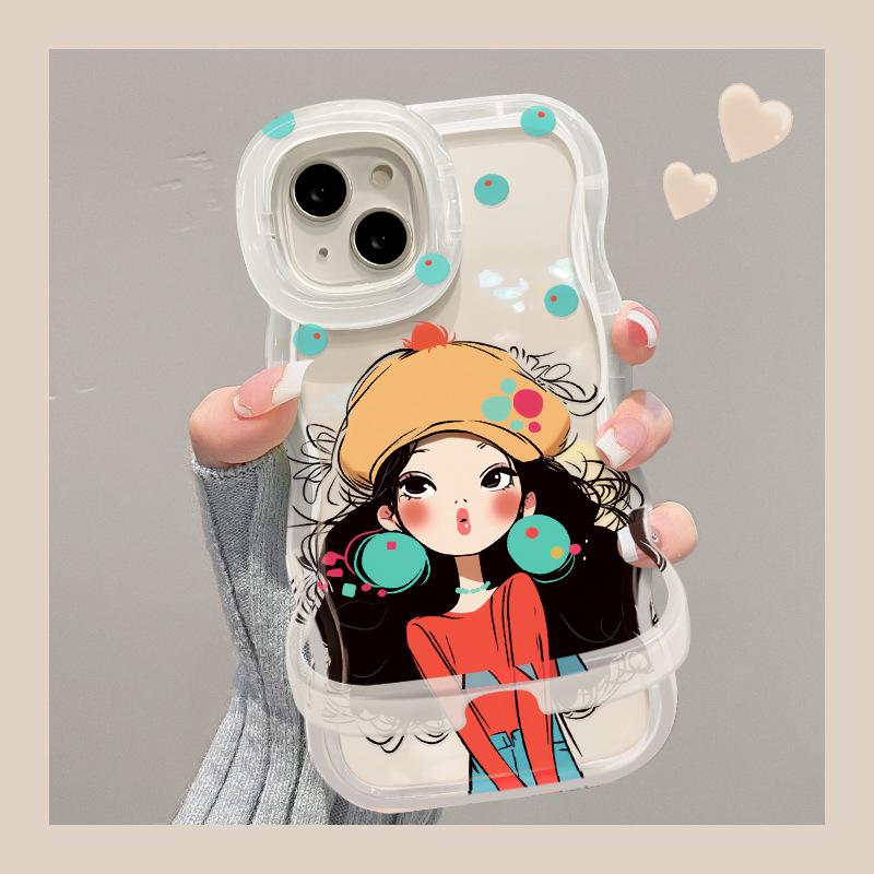Applicable to Apple 16promax mobile phone case iphone17 transparent 15 silicone 13 bracket 11 graffiti girl 14 outer