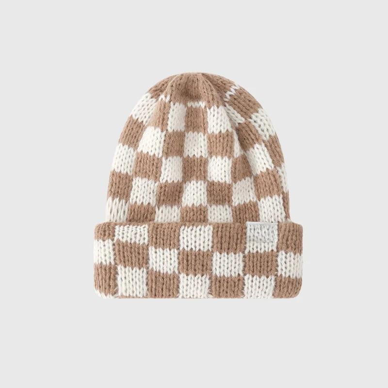 Nuovo Berretto Invernale a Quadri Giapponese Coreano con Teschio Berretto Lavorato a Maglia per Donna Ins Marchio di Lusso Y2k Berretto Cappello Caldo Pesante Cappellino Casual