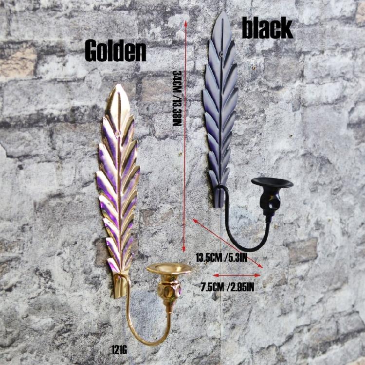2Pack Black/Golden Candle Holder Wall Sconces With Leaf Detailing For Adding Warmth To Bedrooms And Living Space