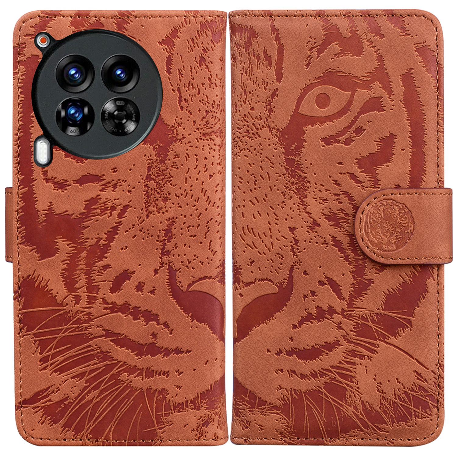 

For TECNO Camon 30 Premier 5G Wallet Case Tiger Imprint Leather Protective Phone Cover Brown