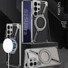 Samsung S25 Ultra Protective Case with Magnetic Rotating Stand – Anti-fall, Electroplated Leather Cover