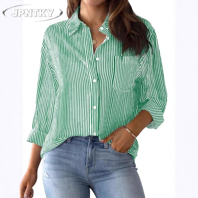JPNTKY Women's Fashion Casual Long Sleeve POLO Neck Blouses & Shirts Unique Design