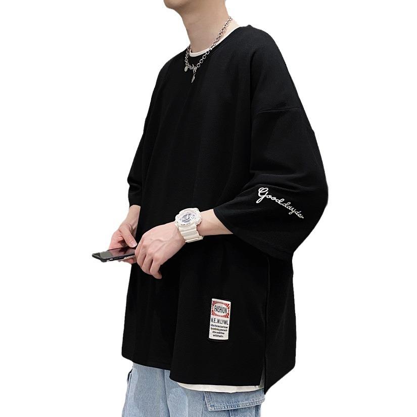 Men's Trendy Loose Fit Heavy Embroidery Short-Sleeve T-Shirt, Plus Size, Summer Style