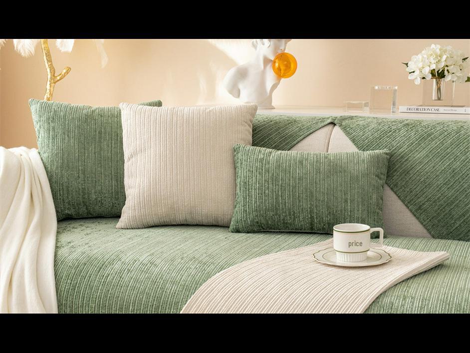 Modern Winter Corduroy Striped Plush Sofa Cushion - Non-Slip Solid Color