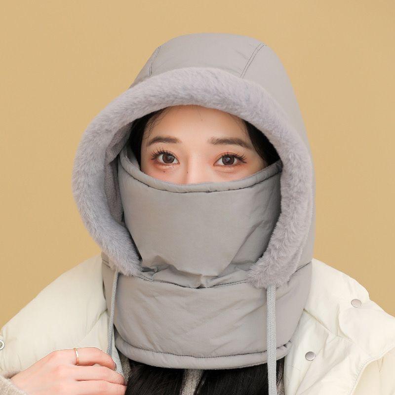 Plush-Lined Thickened Thermal Hat with Face Mask for Men and Women, Ski Winter Face Mask, Winter Camping Hooded