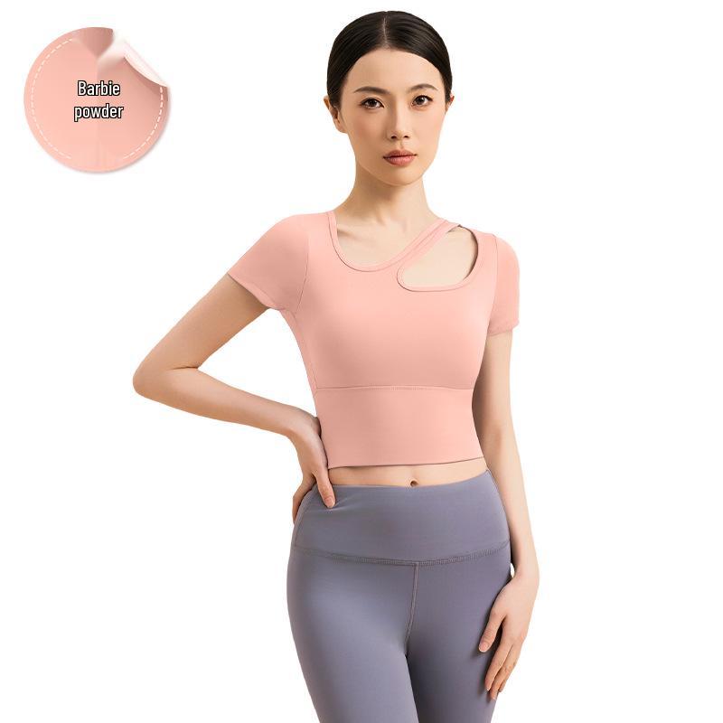 

Топ для йоги Notting с вырезами на плечах, быстросохнущий, с нагрудными вкладышами, короткий рукав, дышащий, высокая эластичность, облегающий крой Small