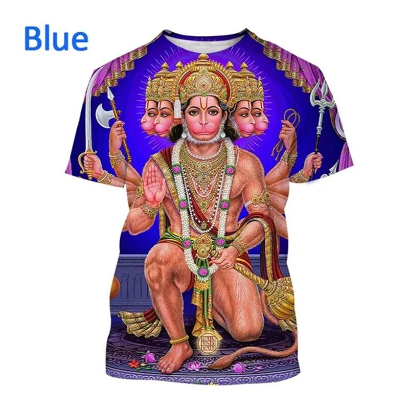 Indian Monkey God Hanuman 3D Printed T-Shirts Hindu Myth Figure Pattern Top Summer Round Neck Fashionable Casual Short Sleeved Men's T-shirts