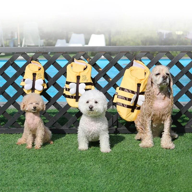 Summer Little Bee Hunde-Badeanzug, wasserdicht, für Welpen, Schwimmweste, atmungsaktive Hundekleidung, Geschirr, Schwimmsicherheit für Hunde, Haustierbedarf