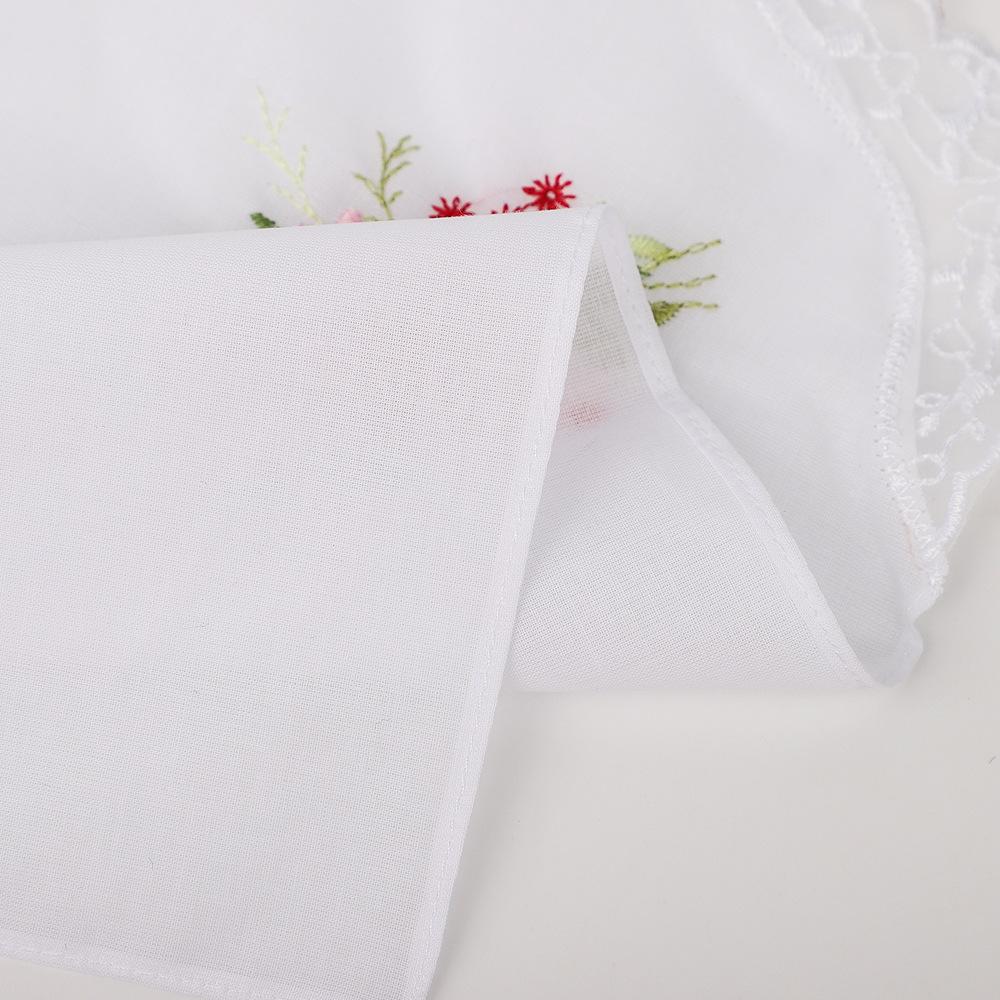6-Piece Embroidered Pure Cotton Ladies' Handkerchiefs with Lace and Floral Design