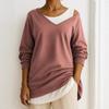 Autumn Winter Loose Casual Fake Two Pieces Sweatshirt Women Long Sleeve V-neck Pullover Top Female T-shirt Tee
