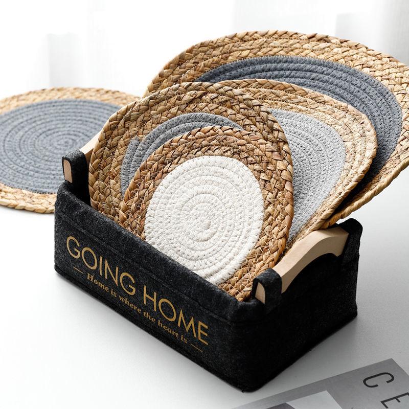 Japanese style table mat hand woven heat insulation mat household Western food mat hot pot mat tea cup mat dish mat bowl mat