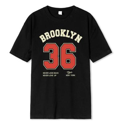 Brooklyn 36 Lettera Artistica Design Retrò Stampe di Cartoni Animati Abbigliamento Maschile Traspirante Maglietta Magliette Larghe Cotone Manica Corta