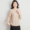 100% Mulberry Silk Crown Le Crepe Spring Thin Collar Jacquard Versatile Fashion Long Sleeve Women's Shirt