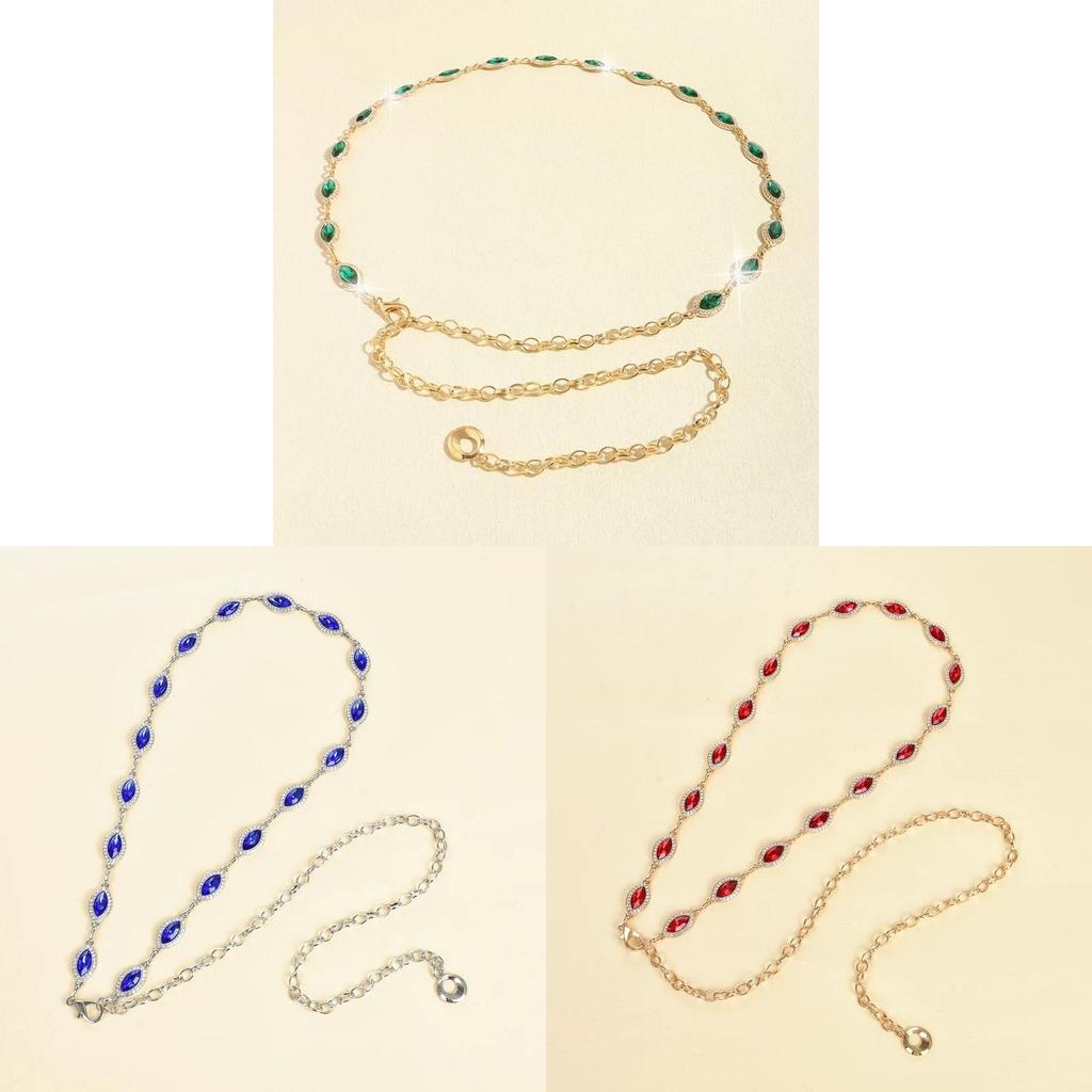 Elegant Crystal Green Gem Girl Waist Chain With Gold Metal Chain For Dress Accessory