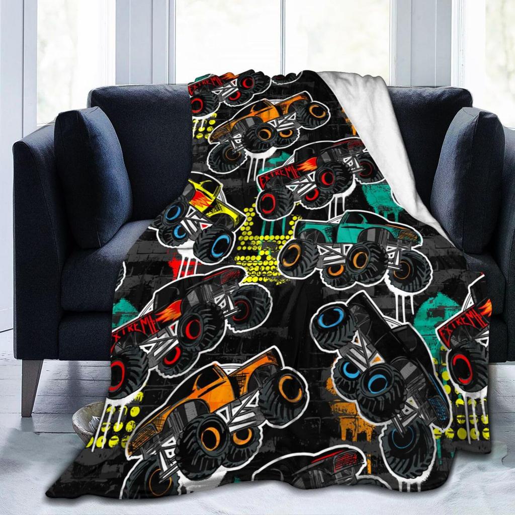 Cool Monster Truck Printed Blanket for Sofa Bed Travel Camping Living Room Office Conditioning Blanket for All Seasons Gifts