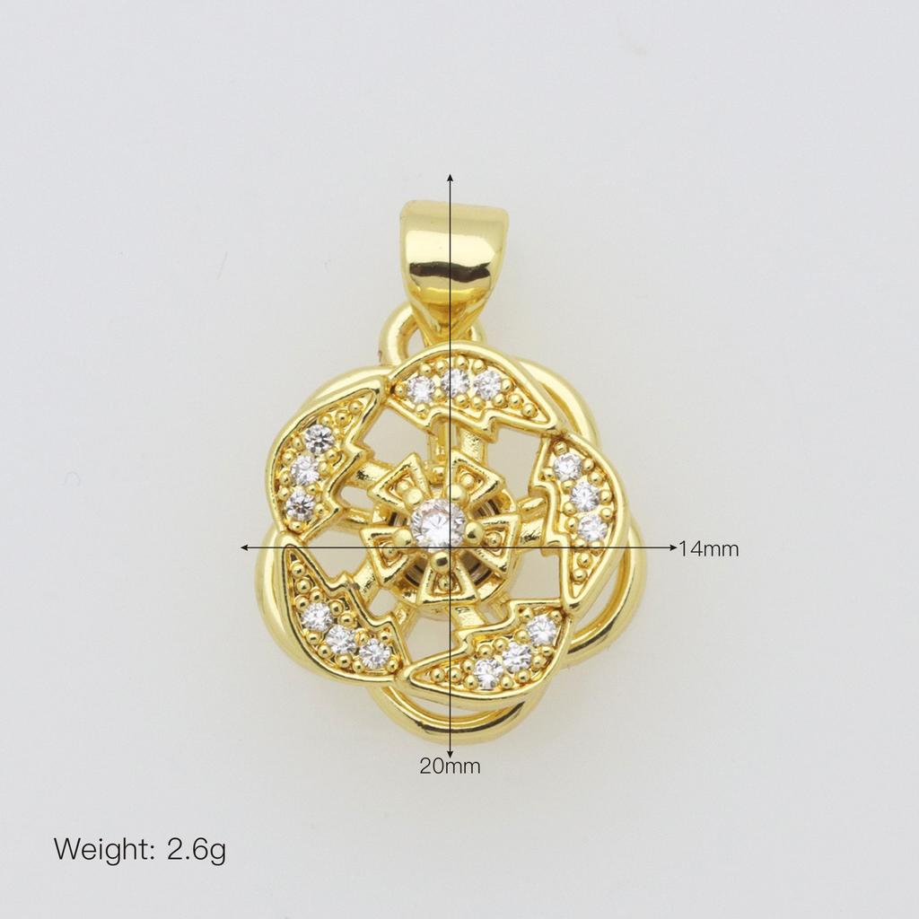 Copper Gold-Plated Full Zircon Sunflower Blooming Double-Layer Three-Dimensional Rotatable Necklace Pendant