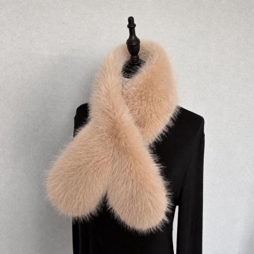 Faux Fox Fur Cross Scarf Thick Fur Neck Warmer Winter Warm Plush Scarf Autumn Winter