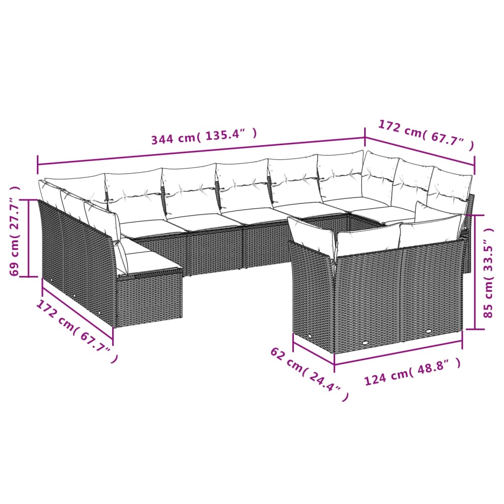 Vidaxl 12-Cz. Garden Furniture Set With Cushions, Beige, Poly Rattan