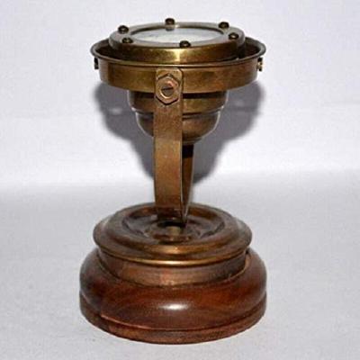 Bússola de navio antigo náutico de latão náutico com base de madeira