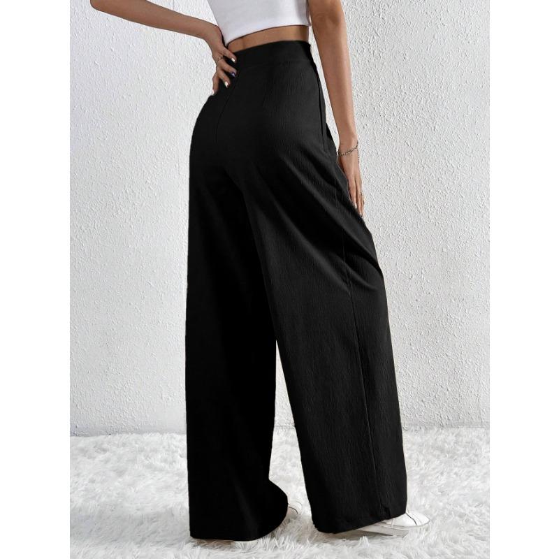 Women High Waist Cross Pleated Wide Leg Pants Casual Loose Trousers