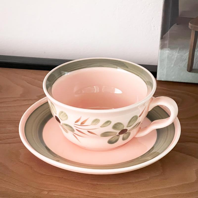 Ceramic coffee cup and saucer set, niche creative cup, afternoon flower tea, water cup with tray