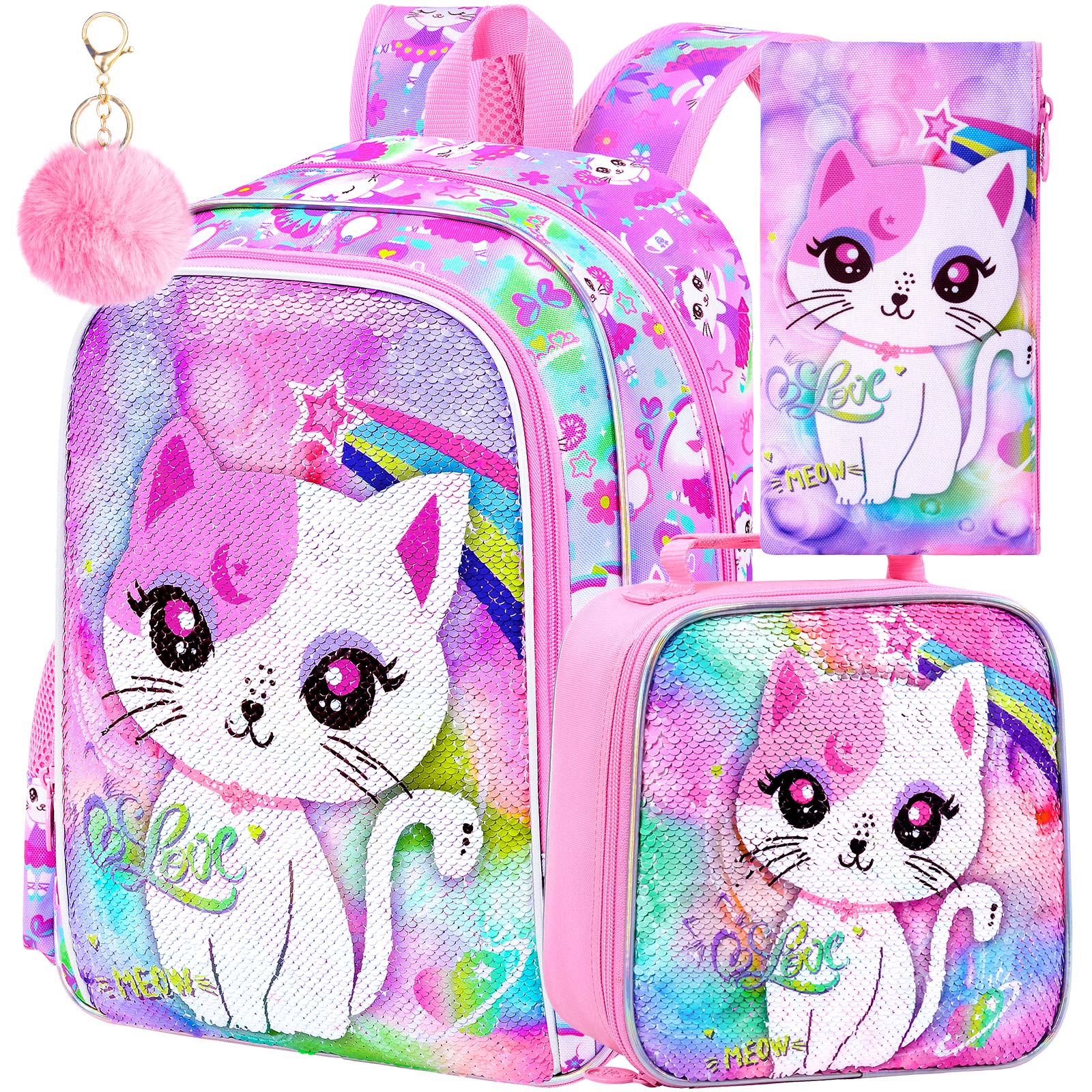 3PCS Unicorn Backpack, 16  Sequin Kids