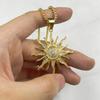 New Stainless Steel Sun Hollow Pendant with Rhinestone for Men Women Metal Solar Pendant Necklace Gold Color Jewelry
