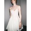 Spring and Summer Women's Clothing French Wide Hem Design V Neck Sleeveless Poplin Cotton Sling Short Dress 2731085
