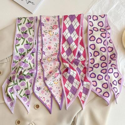 Κυρία Μακρύ Λεπτό Μεταξωτό Φουλάρι Καλοκαίρι Μαντήλι Κεφαλής Κορδέλα Μαλλιών Γραβάτα Λαιμού Σχέδιο Φλοράλ Πρίιτ Πολυτελής Μάρκα Αξεσουάρ Μαλλιών Φουλάρια