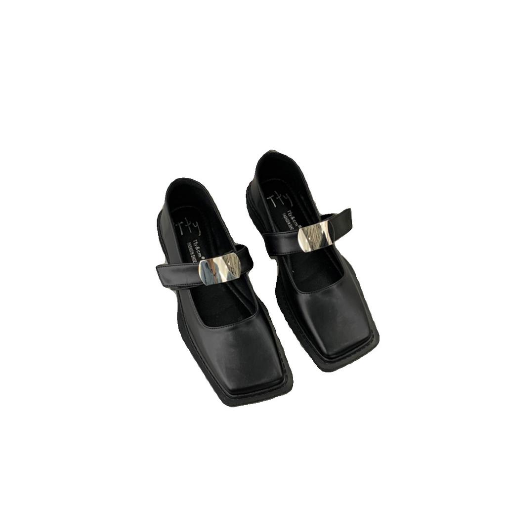 Французско-британский стиль Маленькие кожаные туфли Женские квадратные шапочки с пряжкой Весенняя и летняя одежда Туфли Мэри Джейн Одиночные туфли