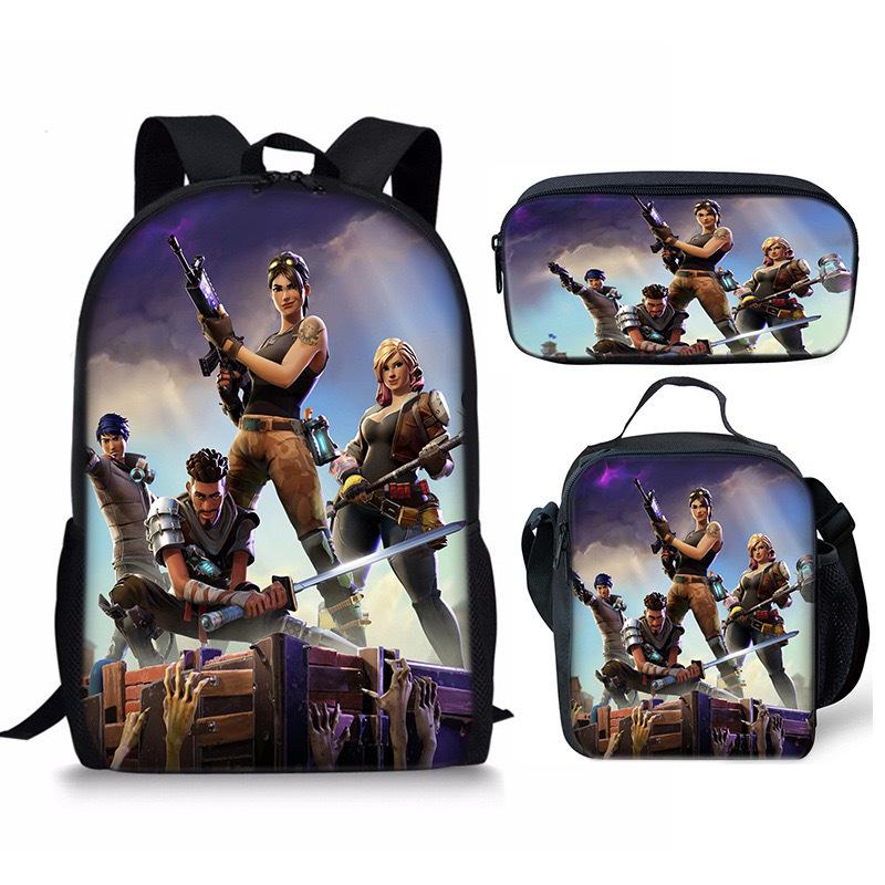 3 pièces Sac à dos d'activité Fortnite Anime Dessin animé Cartable Grande capacité Étudiant Sacs d'école Trousse à crayons Mignon et Charmant Sac à lunch Date de naissance Cadeau