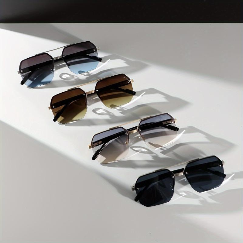 

4 ШТ. Мужские металлические геометрические квадратные солнцезащитные очки с двойной перекладиной и градиентными линзами