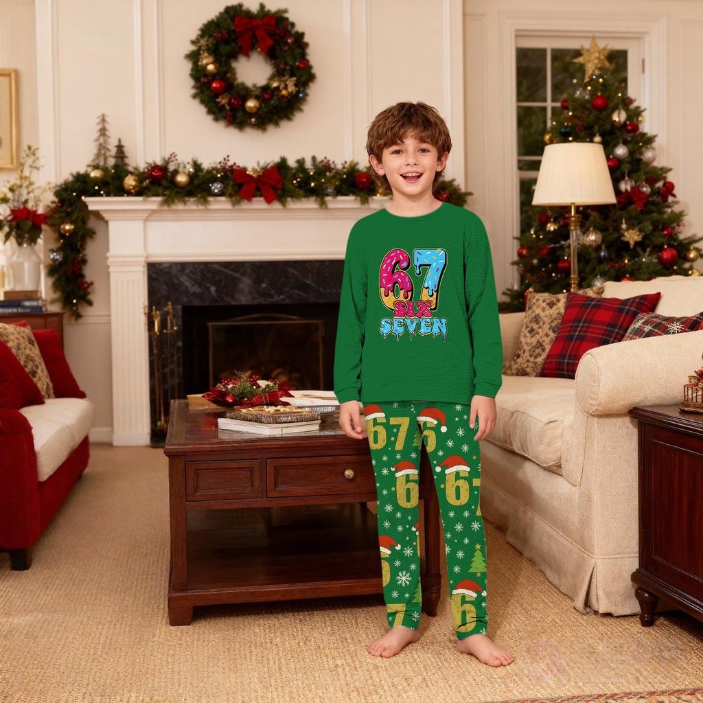 Children's Christmas Print Sets Pajamas Loungewear Outfits Family Matching Long Sleeve Tops+Pants Set